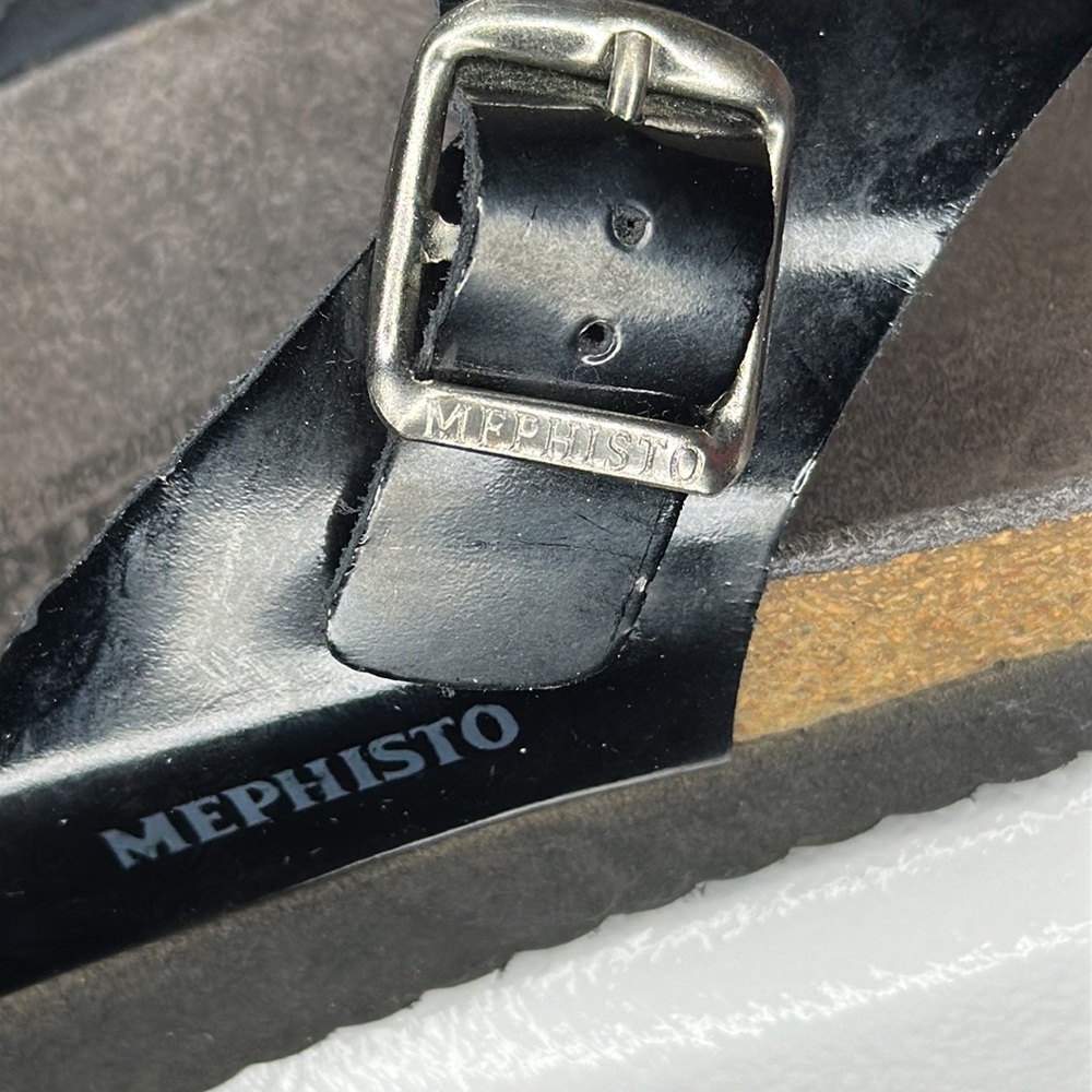 Helen Toe Post Black Ladies Mephisto Sandals made in France size 37 US 7 - Picture 12 of 16